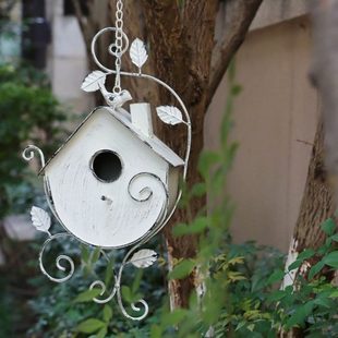花园装饰壁挂铁艺鸟窝小房子户外庭院阳台家居造景挂件墙壁挂饰