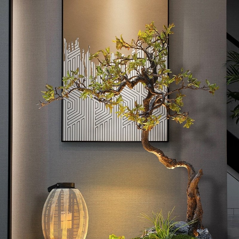 彷真绿植景观造h景大型落地摆件彷生假植物氛围树迎客松脚落地装