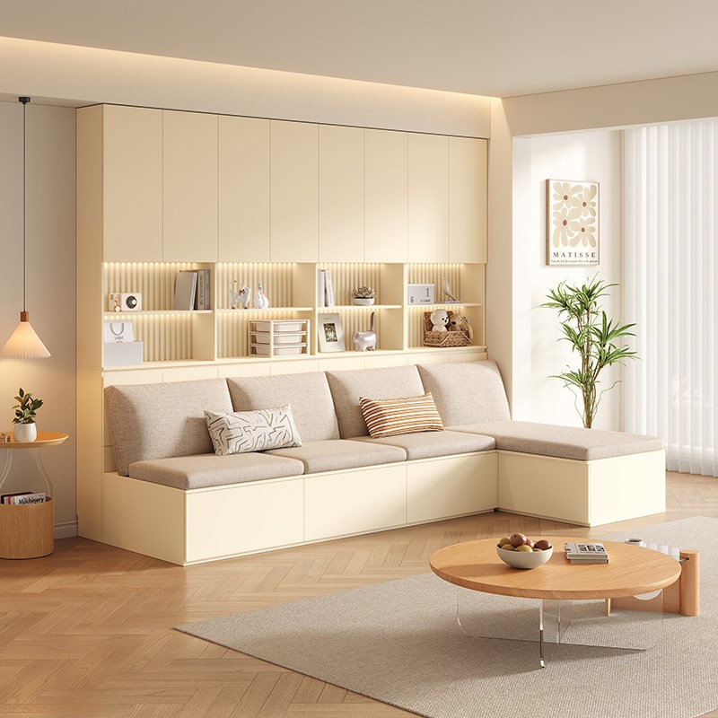 定制实木卡座沙发书柜一体整墙储物柜满墙客O厅置物柜落地书架组