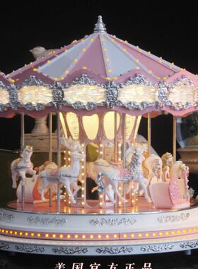 美国Mr.christmas圣诞先生粉色旋转木马音乐盒女孩情人节生日礼物