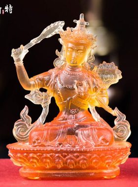 家用装饰用品 琉璃摆件文殊菩萨中式 桌面客厅琉璃摆件小 随身像
