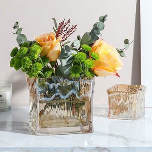 轻奢高级感玻璃矮脚花瓶宽口器皿高端奢华花盆客厅茶几插花摆件