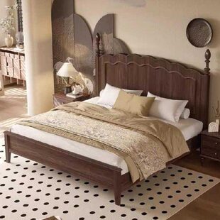 北欧北美黑胡桃木花边实木床复古风格双人床卧室家具主卧实木大床