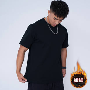 秋冬季短袖T恤男士修身打底衫加绒保暖圆领百搭纯色健身运动上衣
