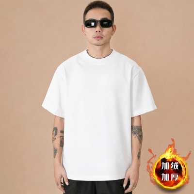 秋冬男士加绒加厚圆领短袖T恤衫