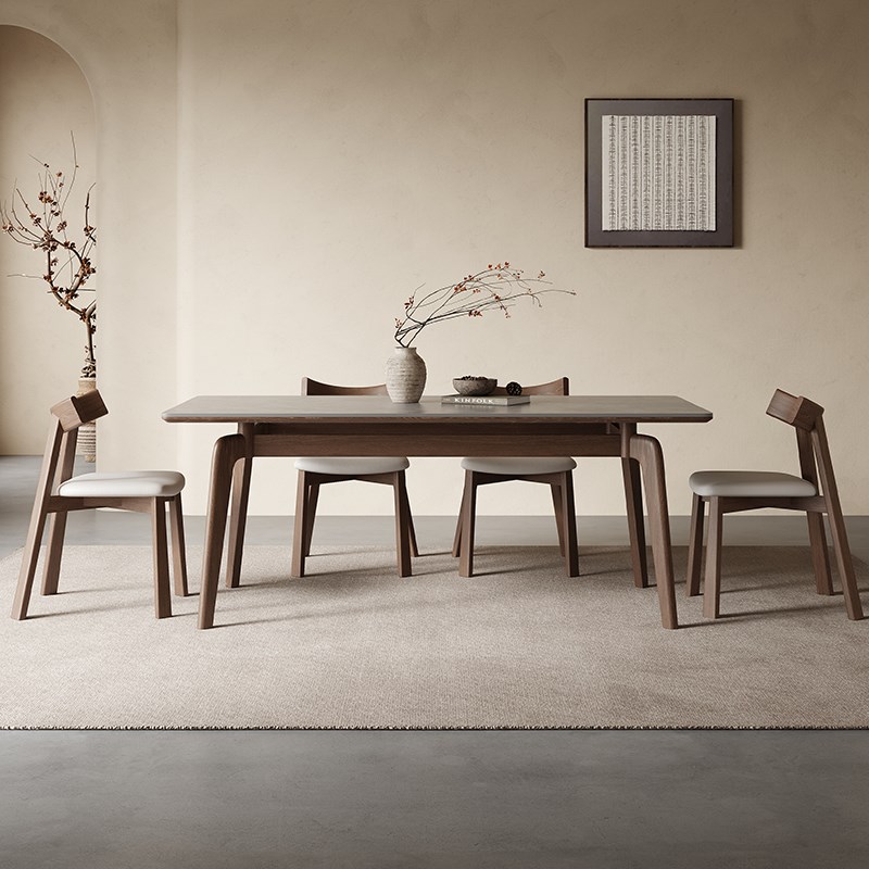 极简实木岩板餐桌家用小户型轻奢简D约现代长方形餐桌椅2024新款