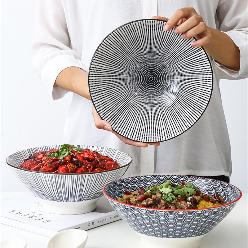 釉下彩日式9寸面碗汤碗大号家用拉面碗陶瓷大碗斗笠喇叭碗面条碗