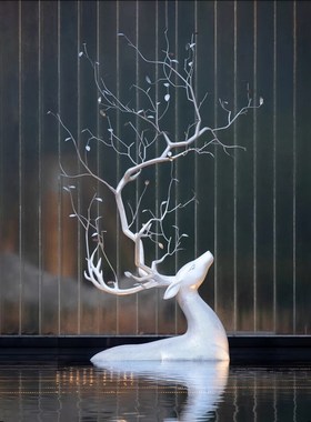 玻璃钢抽象梅花鹿雕塑铁艺钢丝动物装饰品户外售楼处艺术展厅摆件