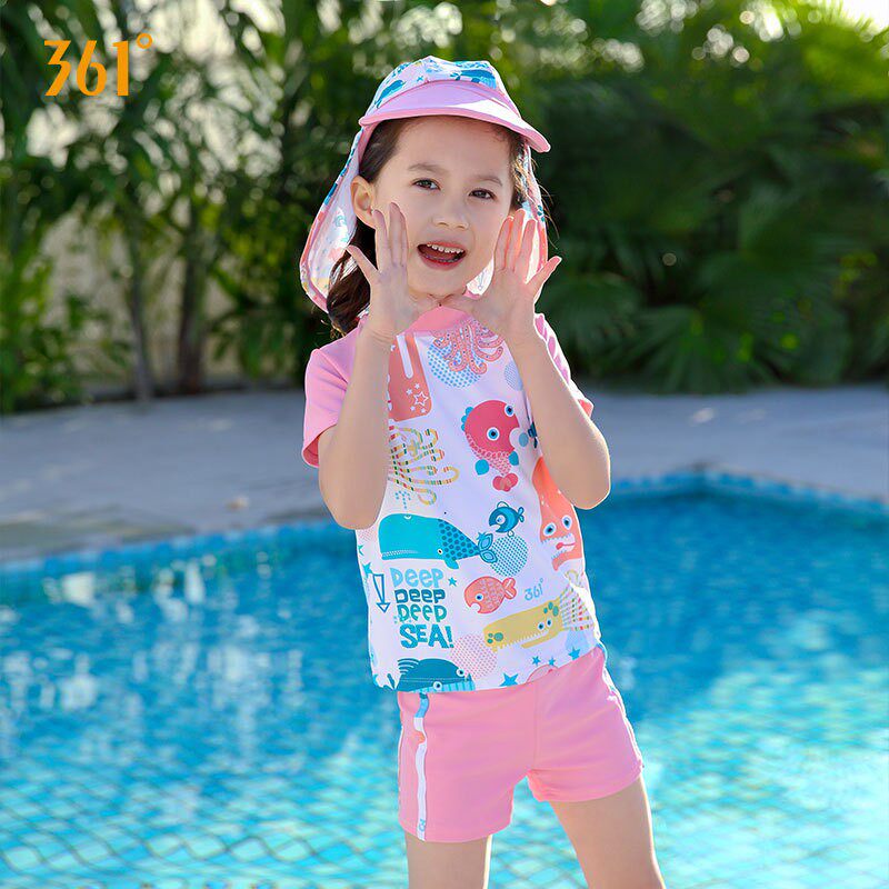 361儿童分体泳衣宝宝女童2025款海洋印花速干短袖小中童温泉泳装