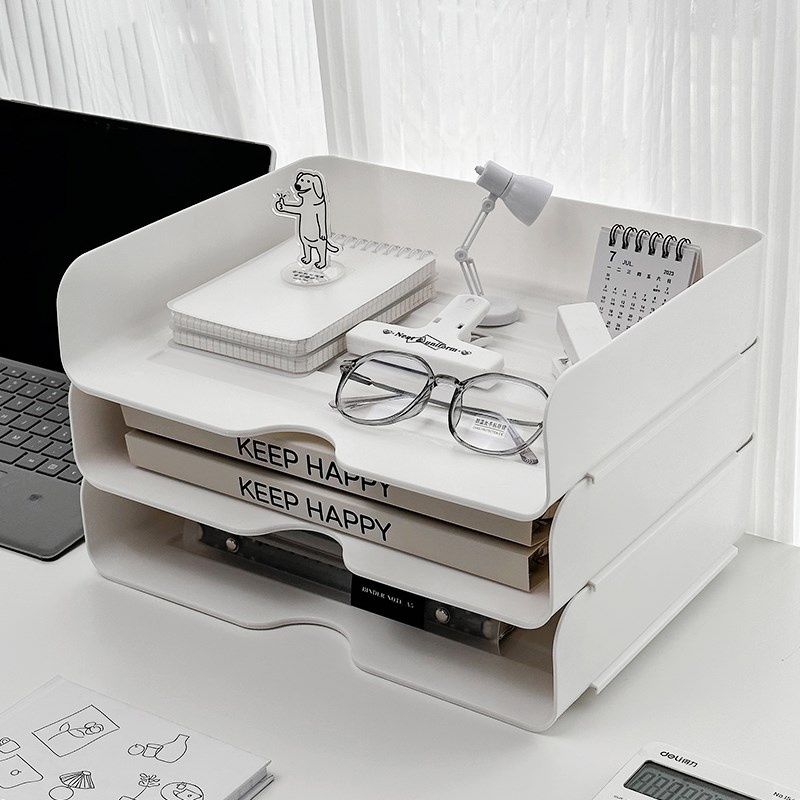 文件收纳盒多层透明办公r室桌上大容量置物架宿舍书本可叠加收纳