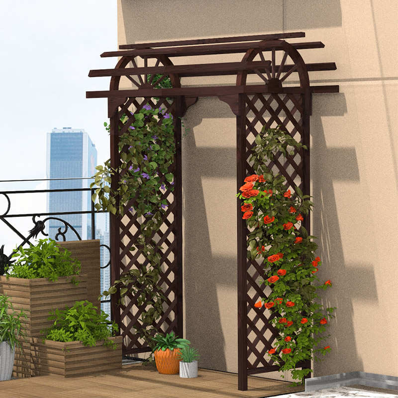 圆顶拱门花架爬藤架 户外别墅A庭院碳化防腐木实木花盆大型葡萄架