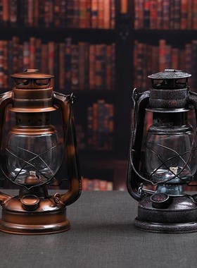 黑色复古老式做旧马灯手提煤油灯家居书房咖啡馆装饰摆件摄影道具