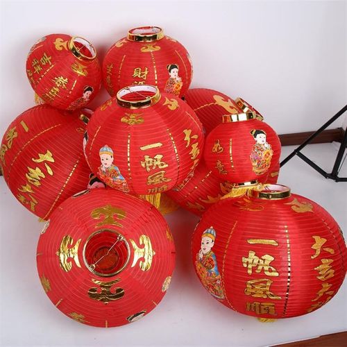高档植绒灯笼挂饰 恭喜发财大红灯笼春节灯笼折叠灯笼