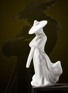 创意中国古风武侠人物造型寒江孤影白瓷家居桌面摆件微景观装饰品