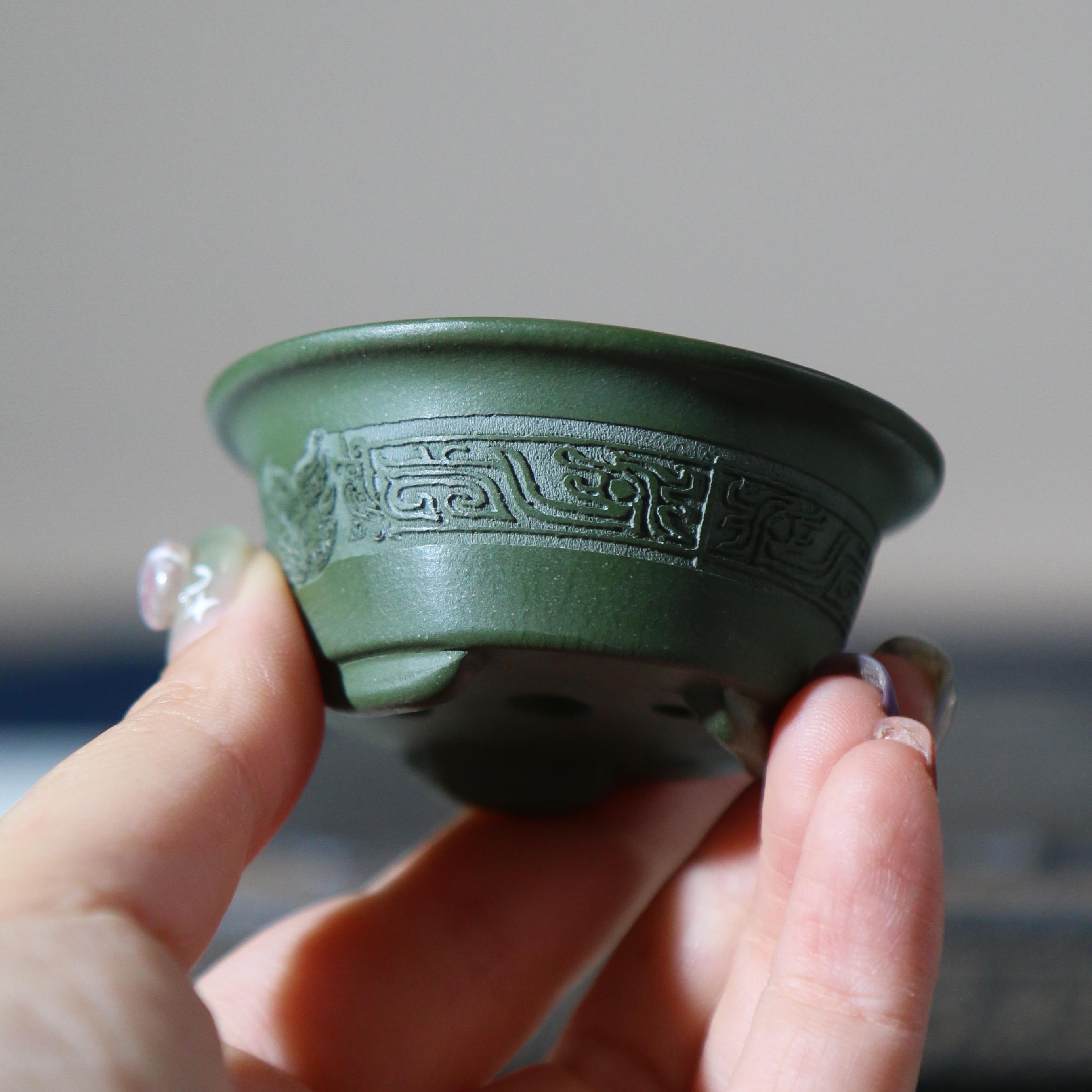 紫砂花盆微型盆景盆拇指盆掌上盆栽盆微盆特小仿古仿青铜器绿泥