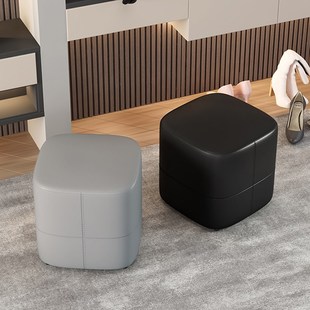 极简换鞋凳超纤纳帕皮沙发凳皮墩凳小凳子方凳家用梳妆凳脚踏矮凳