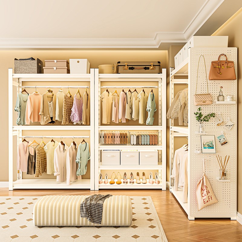 货架衣柜家用衣架多层防尘简易卧室开放式收纳柜衣帽间角钢衣帽架