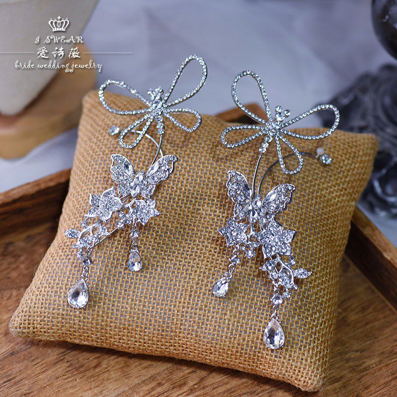 爱诗薇日韩婚礼水钻合金耳环耳挂时尚新娘跟妆婚纱礼服宴会耳饰品