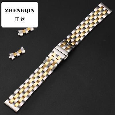 适用弧口表带男钢带表链女款蝴蝶扣实心代用浪琴美度卡西欧dw超薄