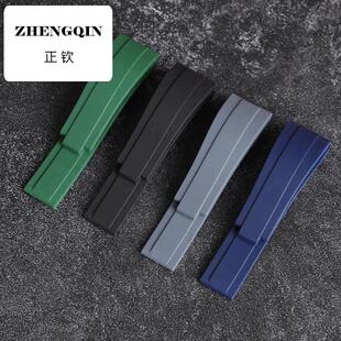 适用防水硅胶橡胶手表带代用迪通拿游艇黑绿水鬼王复古劳20mm男表