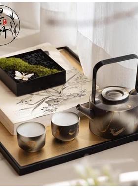 新中式样板房会所售楼处茶具果盘装饰书托盘组合饰品摆件
