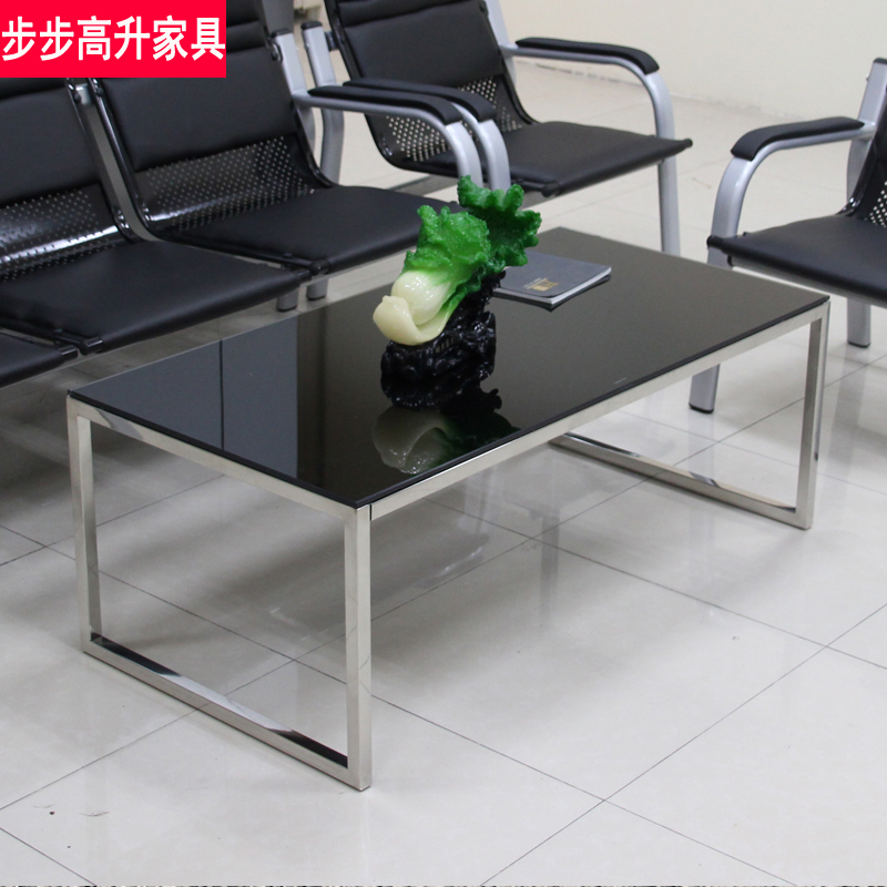 办公室茶几简约现代不p锈钢化玻璃茶几小型简单长方形茶几黑色方