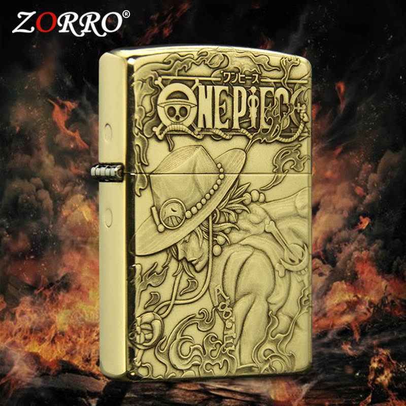 ZORRO佐罗3D黄铜海贼王艾斯煤油打火机男个性创意个性正品厂跨境
