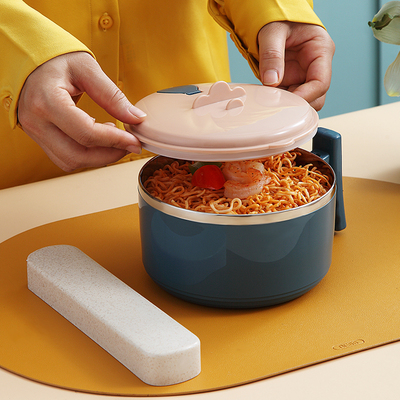 乐佰佳不锈钢泡面碗带盖把手日式可爱学生宿舍Q用饭碗食堂饭盒餐