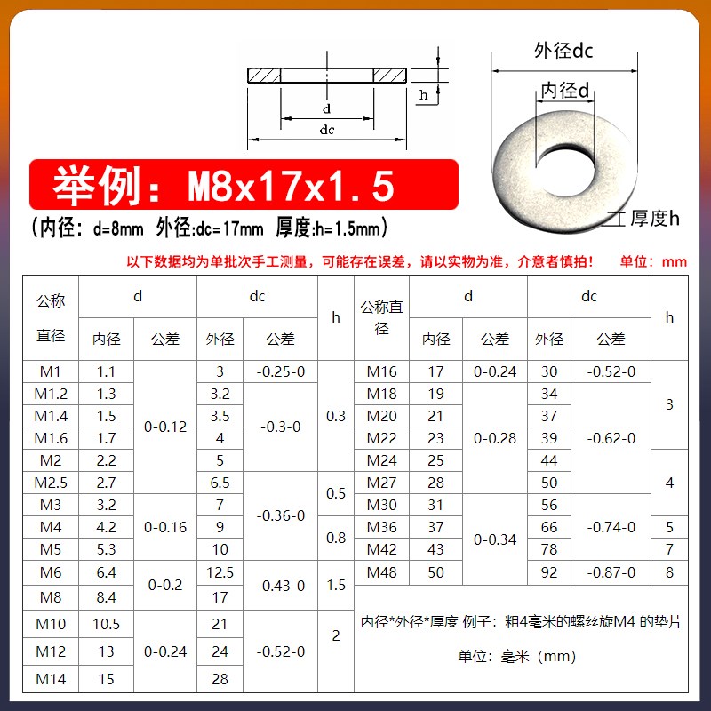 不锈钢平垫圈304平弹垫片201加大加厚大I边圆GB97介子弹簧垫圈弹