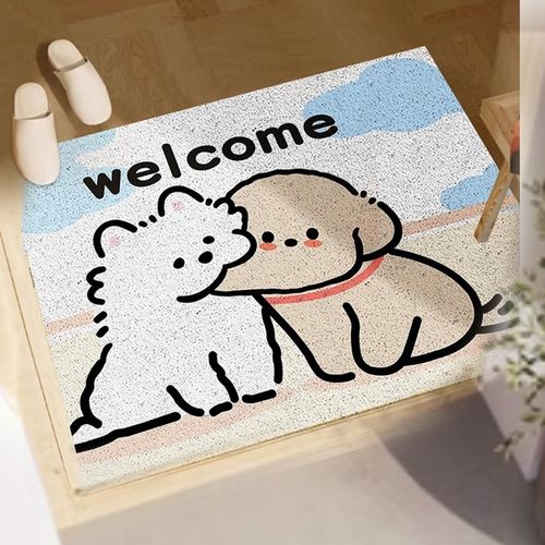 线条小狗地垫家用入户门可裁剪丝圈门垫玄关门口除尘蹭土地毯耐脏