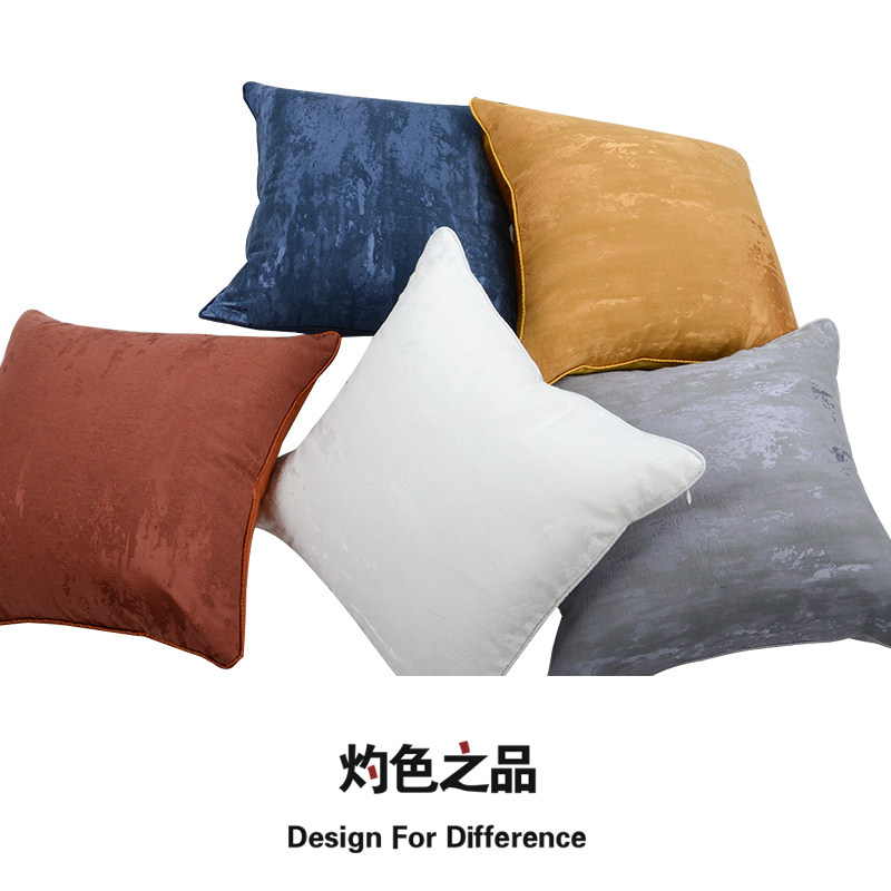 现代简约蓝黄纯色机织肌理沙发酒店别墅客厅床头靠背靠枕靠垫抱枕