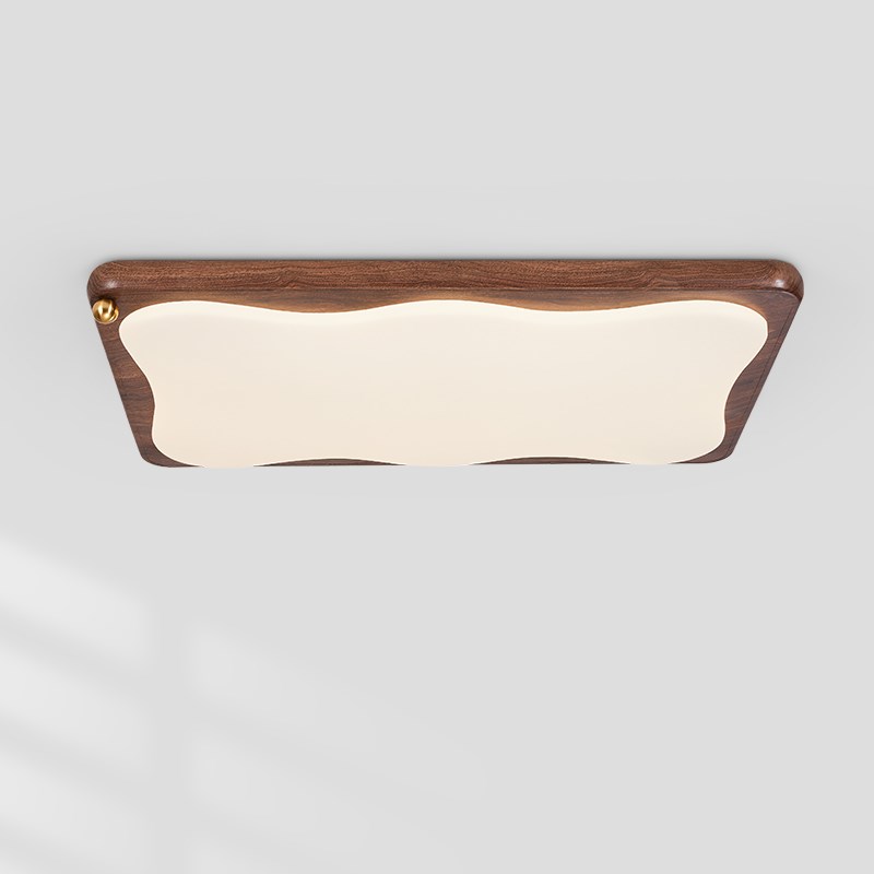 中古风客厅吸顶灯美式复古极简胡桃木纹奶豆全光谱护眼大厅主灯