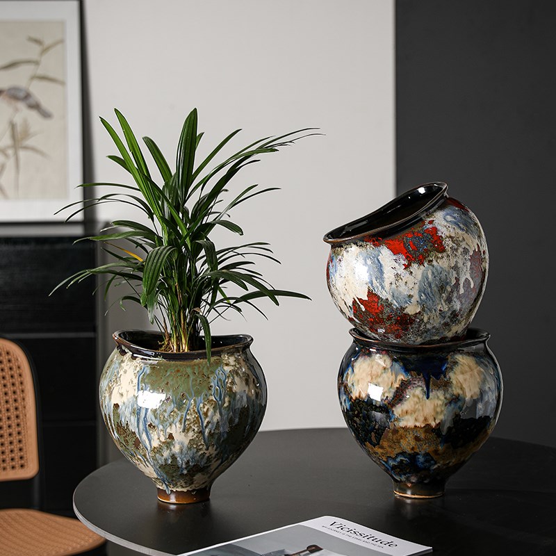 景德镇陶瓷花盆家用侘寂风客厅复古怀旧蝴蝶兰小陶罐流泉枫绿植盆