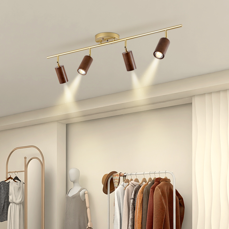 客厅无主灯射灯胡桃木明装背景墙轨道灯卧室衣帽间走廊新中式灯具