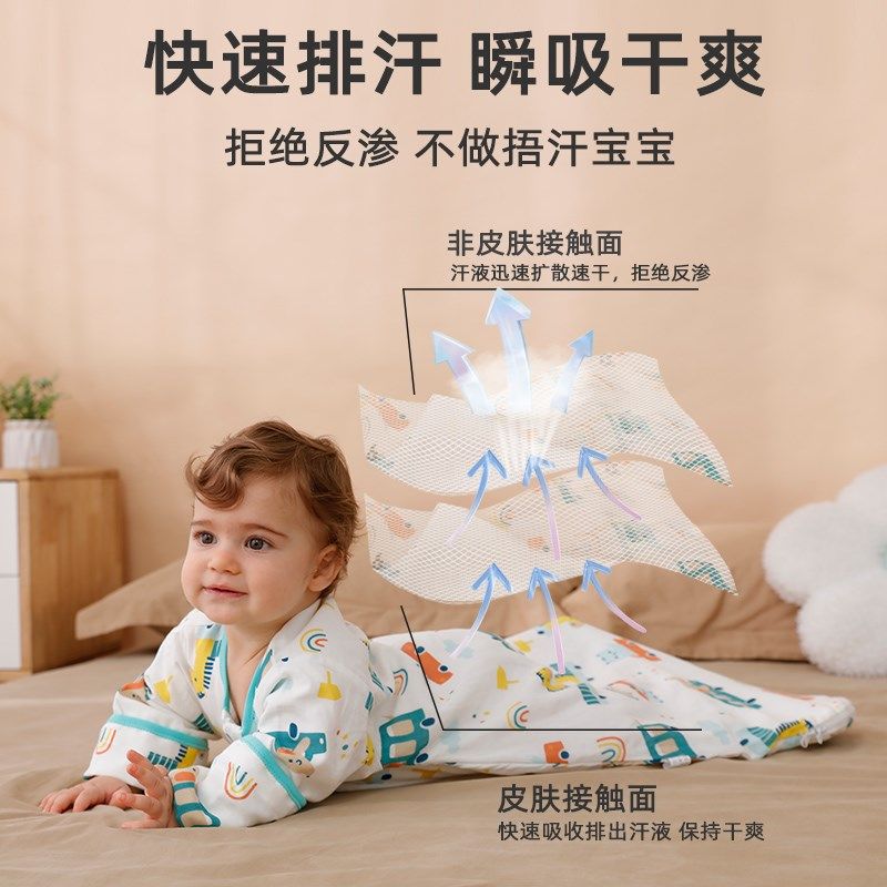 宝宝睡袋春秋薄款纯棉睡衣新生婴儿防惊跳一体式防踢被夏季空调房