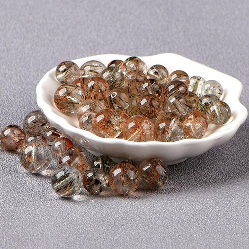 天然黑超七发晶圆珠散珠子DIY手串手链项链红水晶钛晶多宝配饰品