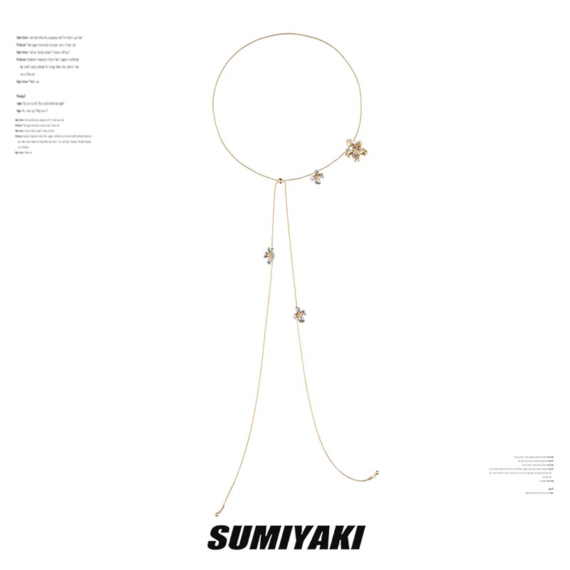 SUMIYAKI花朵丝巾多层项链复古立抽拉项链多个戴法毛衣链轻奢小众