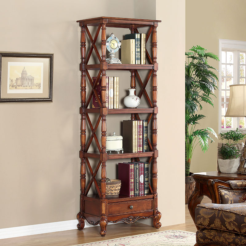 客厅实木置物架组合欧式自由书架书柜落地美式隔断收纳架多层花架