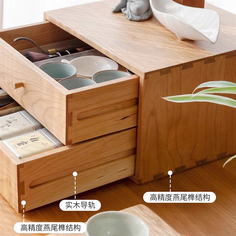 及木家具 桌面桌上 实木小收纳柜 带抽屉柜樱桃木黑胡桃茶具QT024