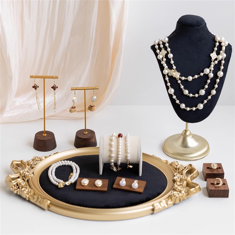 黑绒布首饰托盘饰品耳环手串项链收纳盘珠宝拍照道具盘柜台陈列