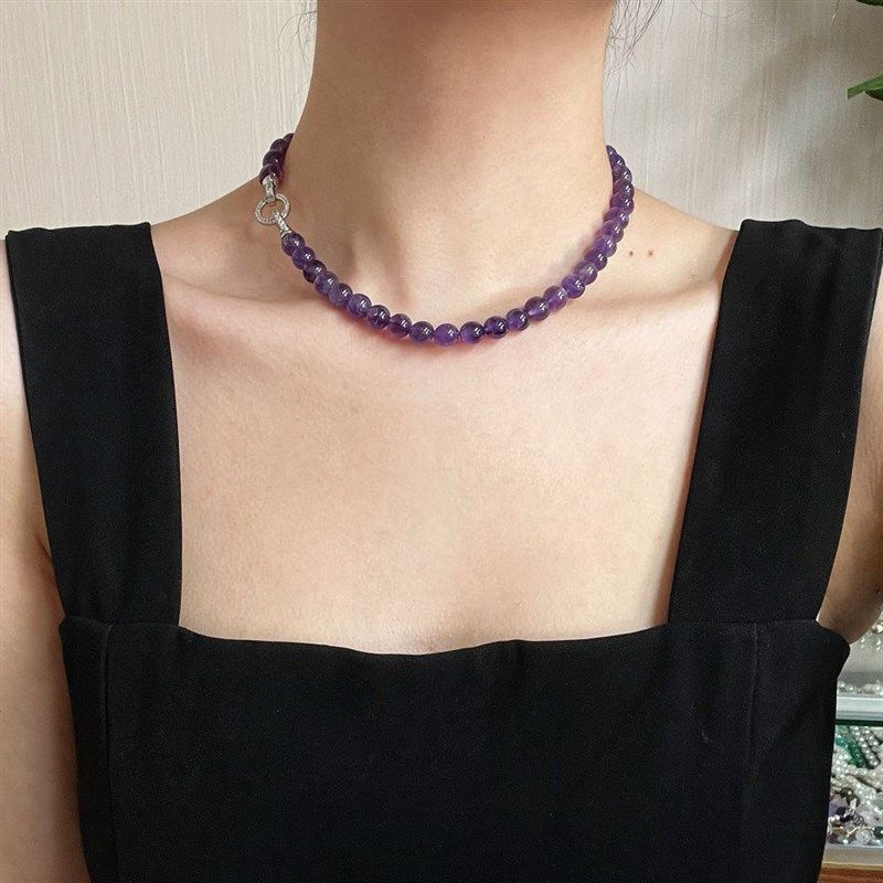 高级感小众天然紫水晶串珠项链简约大气时尚百搭叠戴锁骨链颈链,饰品/流行首饰/时尚饰品新,颈饰,淘宝优惠券,粉丝福利购,淘宝优惠卷