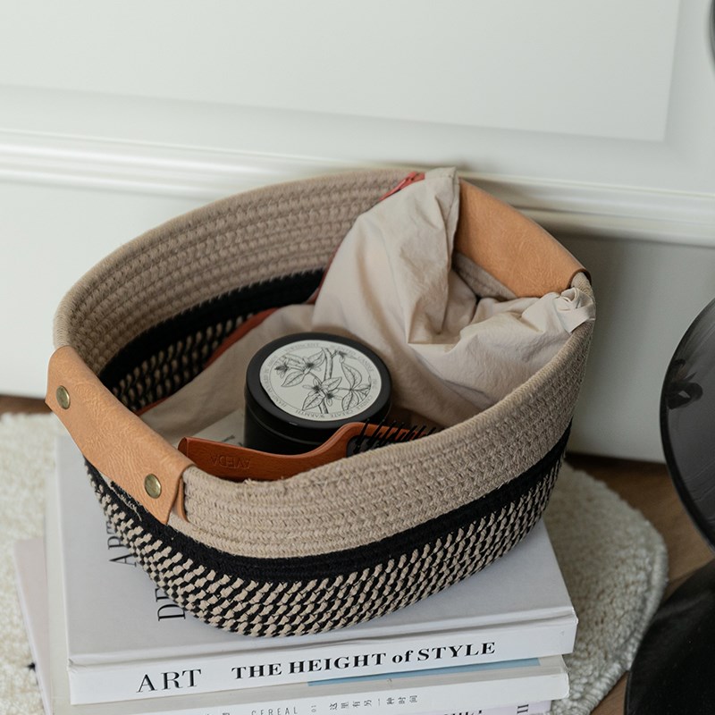 述物北欧风简约棉绳编织收纳筐家用收纳筐零食玩具桌面收纳杂物筐