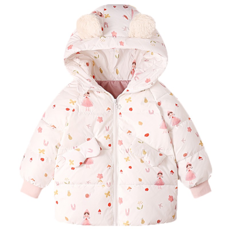 新款反季婴幼儿童羽绒服女童装中长款小童宝宝加厚白鸭绒冬季外套