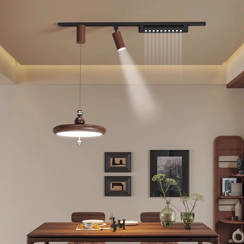 中古风2025年新款餐厅灯风扇一D体可移动轨道射灯餐桌饭厅吊灯