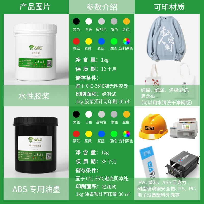 定制网版丝印油墨PVC尼龙玻璃金属胶浆印花洗网水清洗剂固化剂