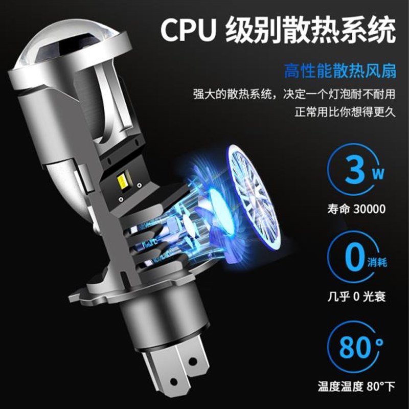 适用于圣甲虫200摩托车led大灯改装透镜远光近光一体强光车灯泡H4