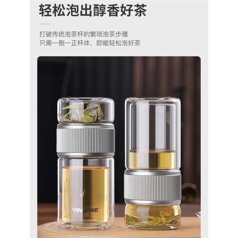 德国ZT茶水分离杯玻璃杯耐热泡茶杯透明杯男士便携双层送礼水杯子
