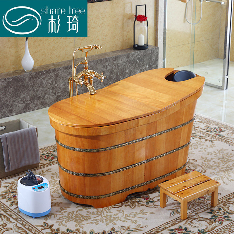 杉琦橡木桶浴桶熏蒸泡澡实木桶沐浴洗澡盆浴缸成人大人木质家用
