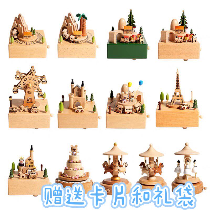 儿童益智电动小飞猪创意节日生日礼物八音盒木质机械摆件音乐盒
