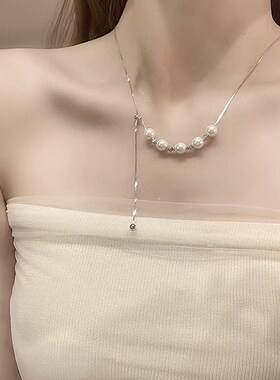 一款多戴可抽拉调节珍珠项链女时尚设计感百搭锁骨链轻奢气质颈链